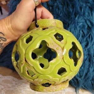 Stoneware lantern green cute round shape